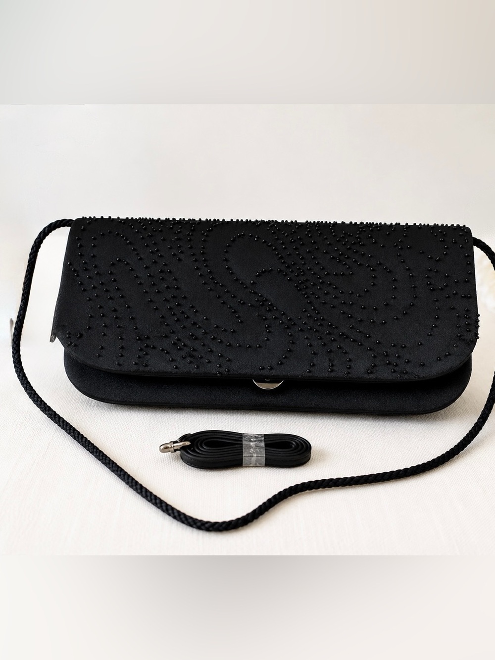 Vintage Rare Black Beaded Evening Clutch Shoulder Bag ✨